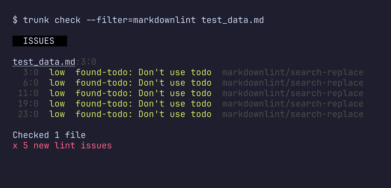 Running markdownlint with Trunk Check