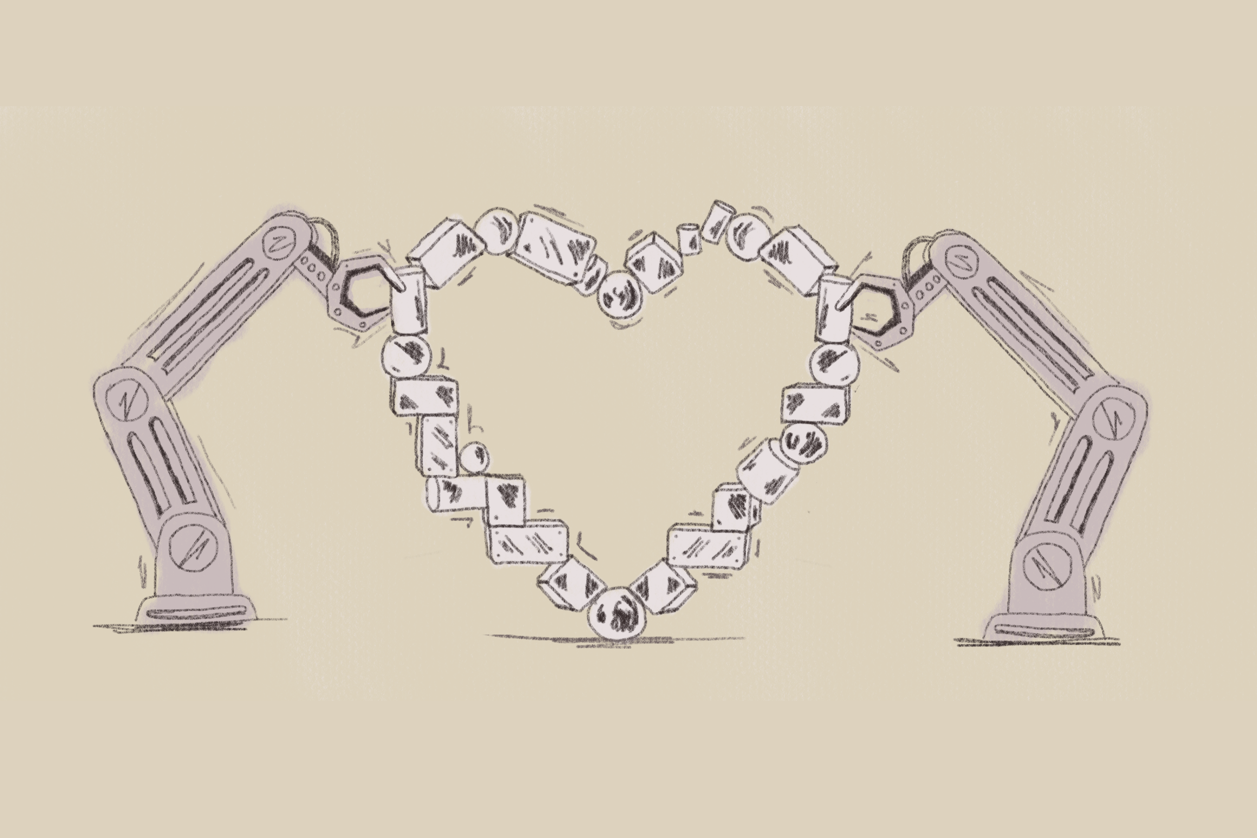 image of two robot arms assembling a heart